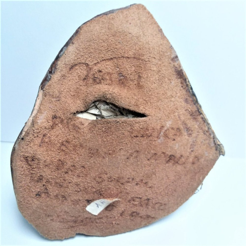 Leather Face Mask VTG Handmade Signed Wall Hanging Folk Art 3D Molded Sculpture - Picture 5 of 6